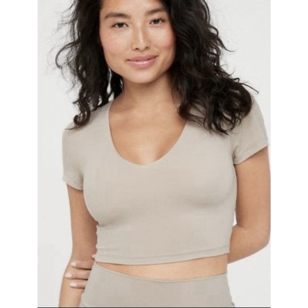NWT Offline Aerie Real Me V-neck Crop Top XXL Grey Tan